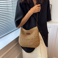 Elegant Handwoven Straw Tote Bag for Beach & Vacation - Coastal Chic Summer Shoulder Bag