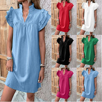Women's V-Neck Summer Dress with Ruffle Sleeves – Flowy Casual Dress (S-XXL)