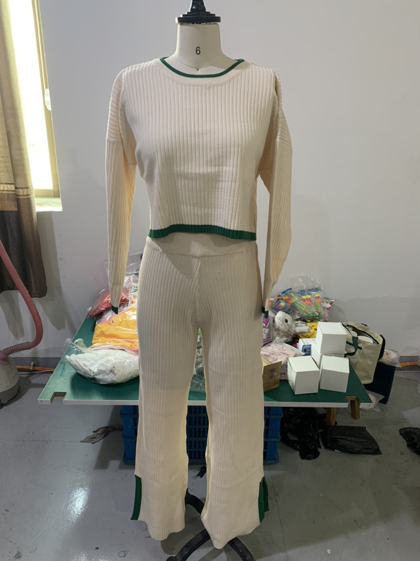 Winter Idle Style Contrast‑Color Knit Suit (Top + Pants) What Else You Got?