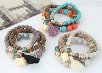 Boho Baby Elephant Wood Bead Stackable Tassel Bracelet – Lucky Charm Jewelry for Women