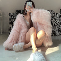 Women’s Faux Fur Hooded Pullover – Oversized Artificial Fur Winter Top