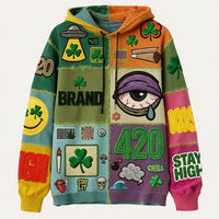 Psychedelic 420 Smoke Graphic Hoodie – Clover & All-Seeing Eye Streetwear