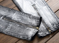 Men's Distressed Straight Jeans - Premium Cotton Comfort Fit - Black & White