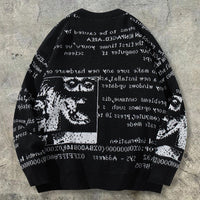Mens Loose-fitting American-style All-over Letter-print Sweater Cardigan
