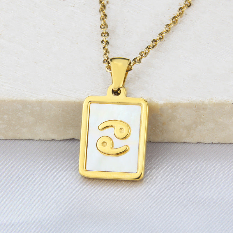 Stainless Steel Square Shell Zodiac Necklace What Else You Got?