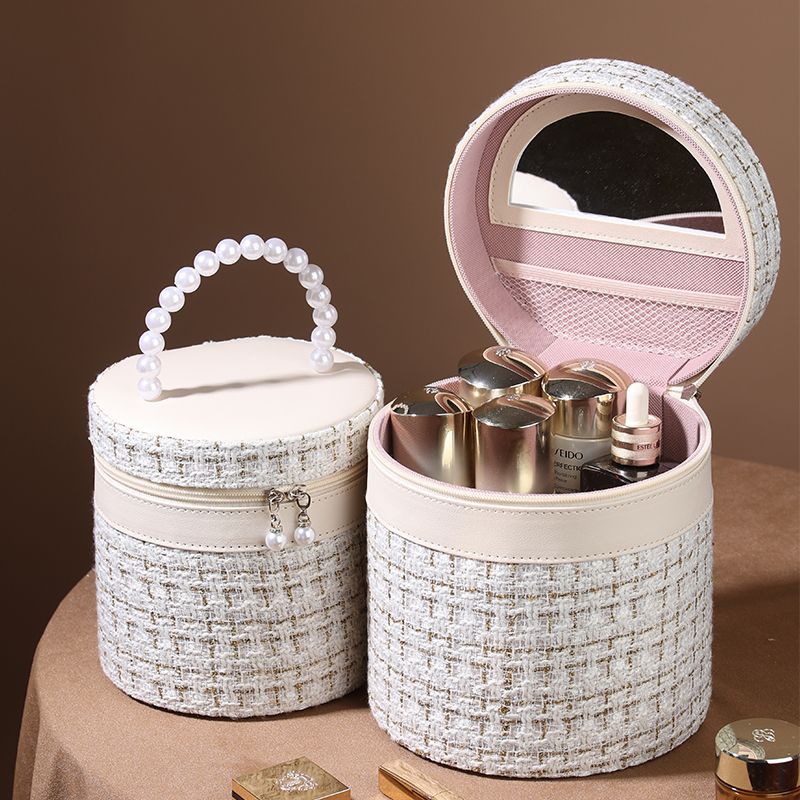Portable PU Cylinder Cosmetic Bag With Built‑In Mirror What Else You Got?