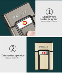 Rechargeable Metal Cigarette Case with Built-In Lighter – USB EDC Case