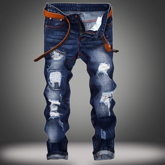 Men’s Retro Ripped Straight Jeans – Mid‑Waist Cotton Denim Pants What Else You Got?