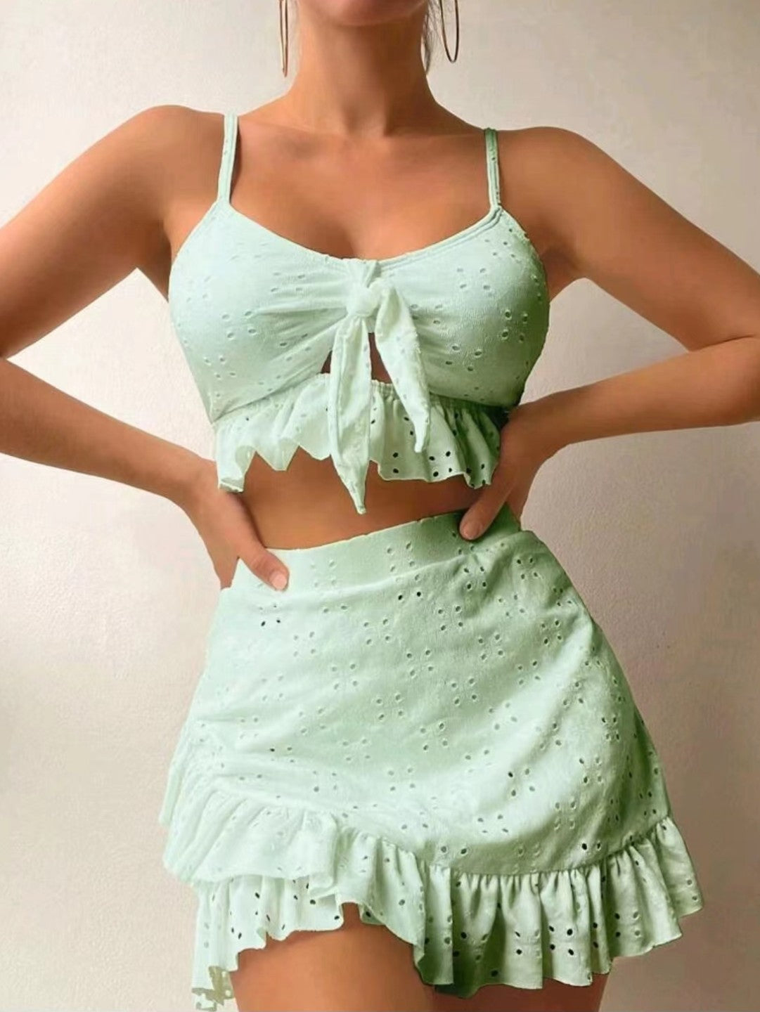 3pcs Beach Bikini With Hip-hugging Skirt Fashion Ruffle Design Swimsuit Set Summer Womens Clothing What Else You Got?