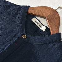 Men's Stand Collar Japanese Ice Silk Linen T-Shirt - Cool & Stylish Summer Essential