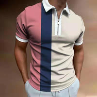 Men's Striped Polo Shirt - Short Sleeve, Printed Cotton Blend - Elegant & Comfortable
