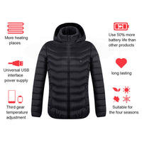 USB Heated Winter Jacket - 3-Temp Electric Heating Vest with Removable Hood - Thermal Coat for Men (Black, M)