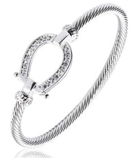 Lucky Horseshoe Bangle Bracelet - Gold & Silver Plated Open Cuff Jewelry for Women