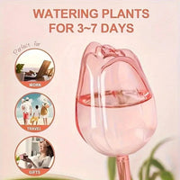 Pink Tulip Plant Watering Bulbs - Automatic Self-Watering Drippers for Indoor & Outdoor Plants - Elegant Glass Plant Care