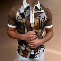Men's Striped Polo Shirt - Short Sleeve, Printed Cotton Blend - Elegant & Comfortable
