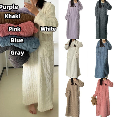 Cozy Women’s Winter Coral Fleece Long Nightgown with Pockets – Soft & Warm for Home Lounging