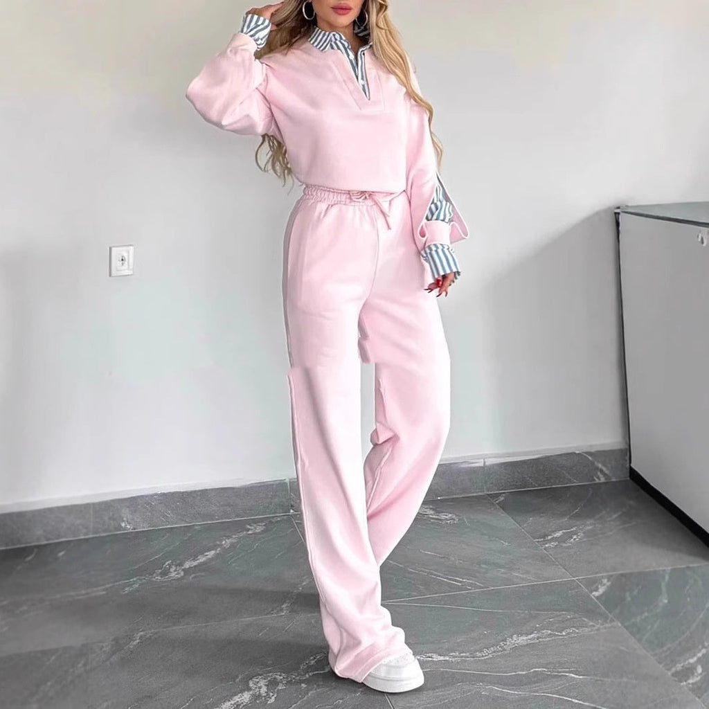 Lapel-collar Long-sleeve Shirt And Relaxed-fit Casual Hoodie Set What Else You Got?