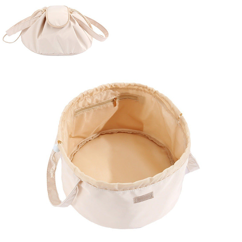 Women’s Barrel Drawstring Makeup Bag – Large‑Capacity Travel Cosmetic Organizer Pouch (Pink & Sky Blue) What Else You Got?