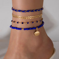 Bohemian Woven Rope Foot Chain Anklet Set - Stylish Geometric Alloy Beads Ankle Jewelry for Men & Women