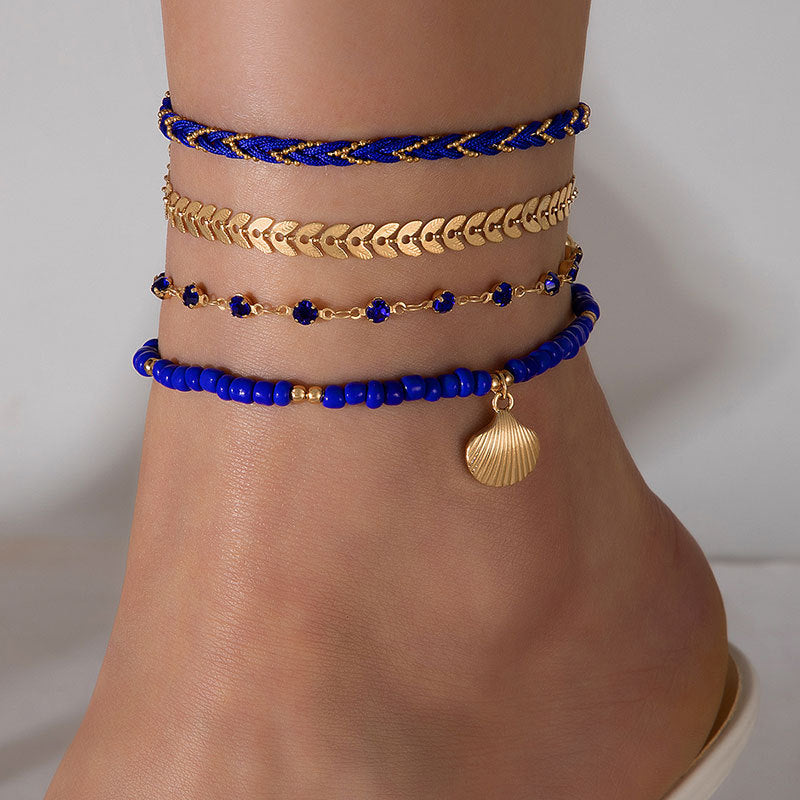 4pcs Set Bohemian Woven Rope Foot Chain For Men And Women Geometric Alloy Black Beads Dropping Oil Anklet Set Summer Fashion Jewelry What Else You Got?