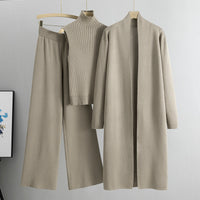 Women’s 3-Piece Knitted Set – Sleeveless Vest, Cardigan & Wide-Leg Pants