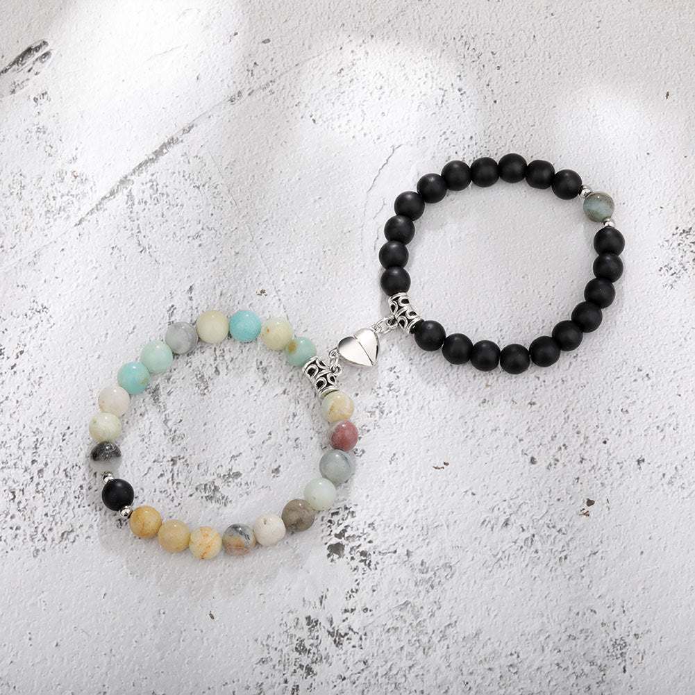 Magnetic Couple Bracelets Set – Natural Stone Heart Magnet Distance Bracelets for Couples What Else You Got?