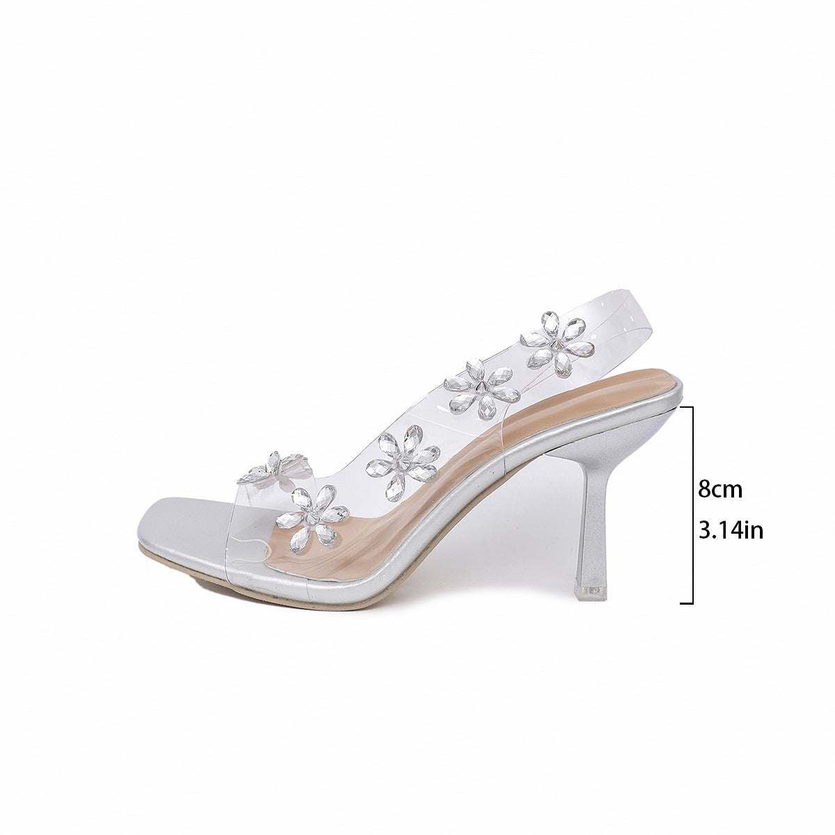 New Sandals For Women Summer Transparent PVC Rhinestone Flowers Slingback Pumps Elegant Square Toe Female Sexy High Heels What Else You Got?