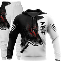 Bold 3D Wolf Print Tracksuit - Men's Hooded Jogging Set for Fitness & Streetwear