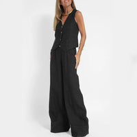 Elegant Women's Cotton-Linen Summer Vest & Trousers Set – Lightweight, Breathable & Stylish