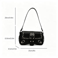 Retro Faux Leather Underarm Bag – Studded Shoulder Bag with Buckles for Women