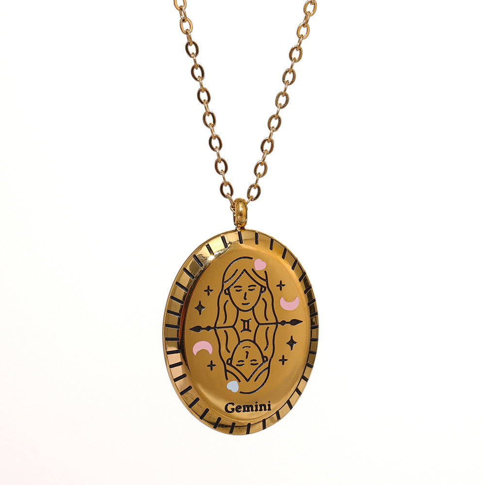 Titanium Steel Zodiac Oval Pendant Necklace What Else You Got?