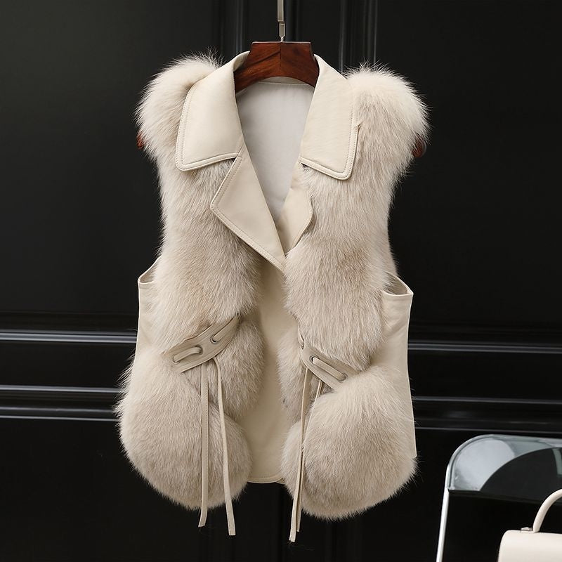Women’s Winter Faux Fur Vest – Short Patchwork Warm Sleeveless Coat (Milk Tea & Camel) What Else You Got?