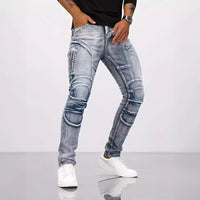 Men's Stretch Skinny Jeans – Retro Motorcycle Style Denim