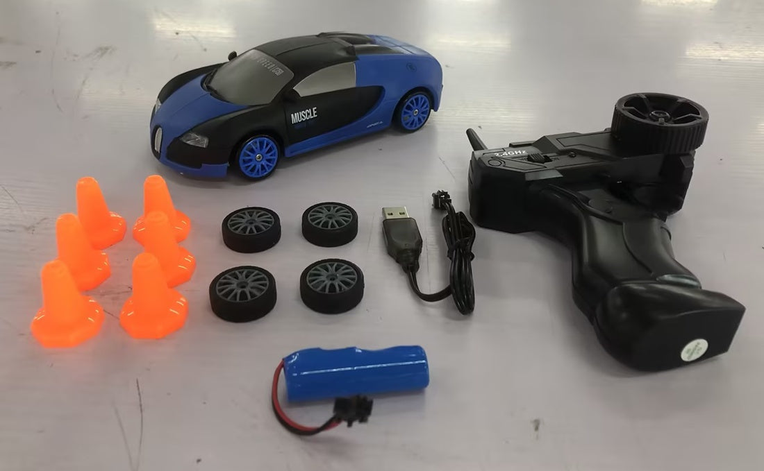 2.4GHz 1:24 4WD RC Drift Car with LED Lights – High-Speed Remote Control Racing Car for Kids (Rechargeable, Cones Included) What Else You Got?