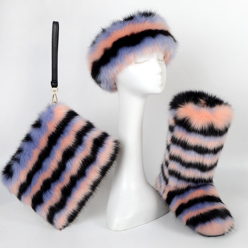 Velvet Padded Plus Size Imitation Fox Fur Fur Women's Snow Boots Three-piece Set What Else You Got?