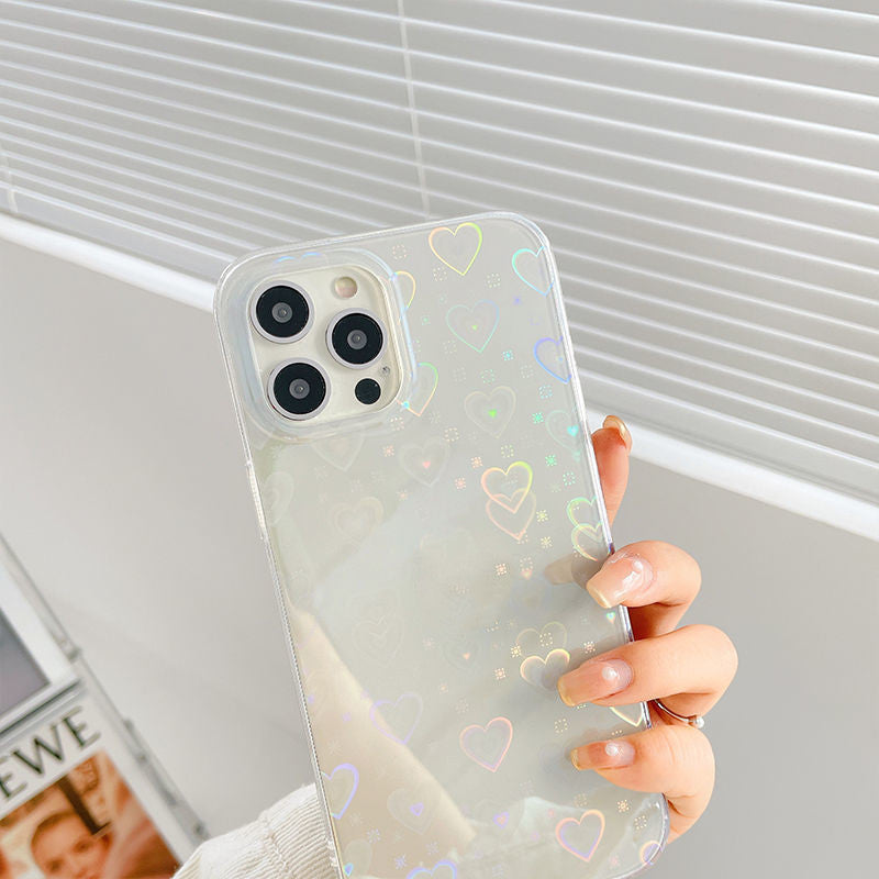 Holographic Shimmer Silicone Phone Case | Colorful Heart Laser Gummy Case for iPhone What Else You Got?