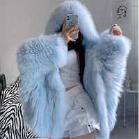 Women’s Faux Fur Hooded Pullover – Oversized Artificial Fur Winter Top