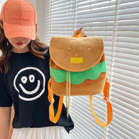 Adorable Hamburger Plush Backpack - Cute Cartoon Burger Coin Purse for Kids & Girls - Soft School Bookbag