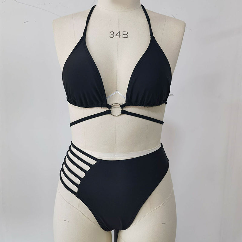 Two-piece Halter Neck Bikini Leopard Print Cutout Strap Swimsuit Set Summer Beach Womens Clothing What Else You Got?