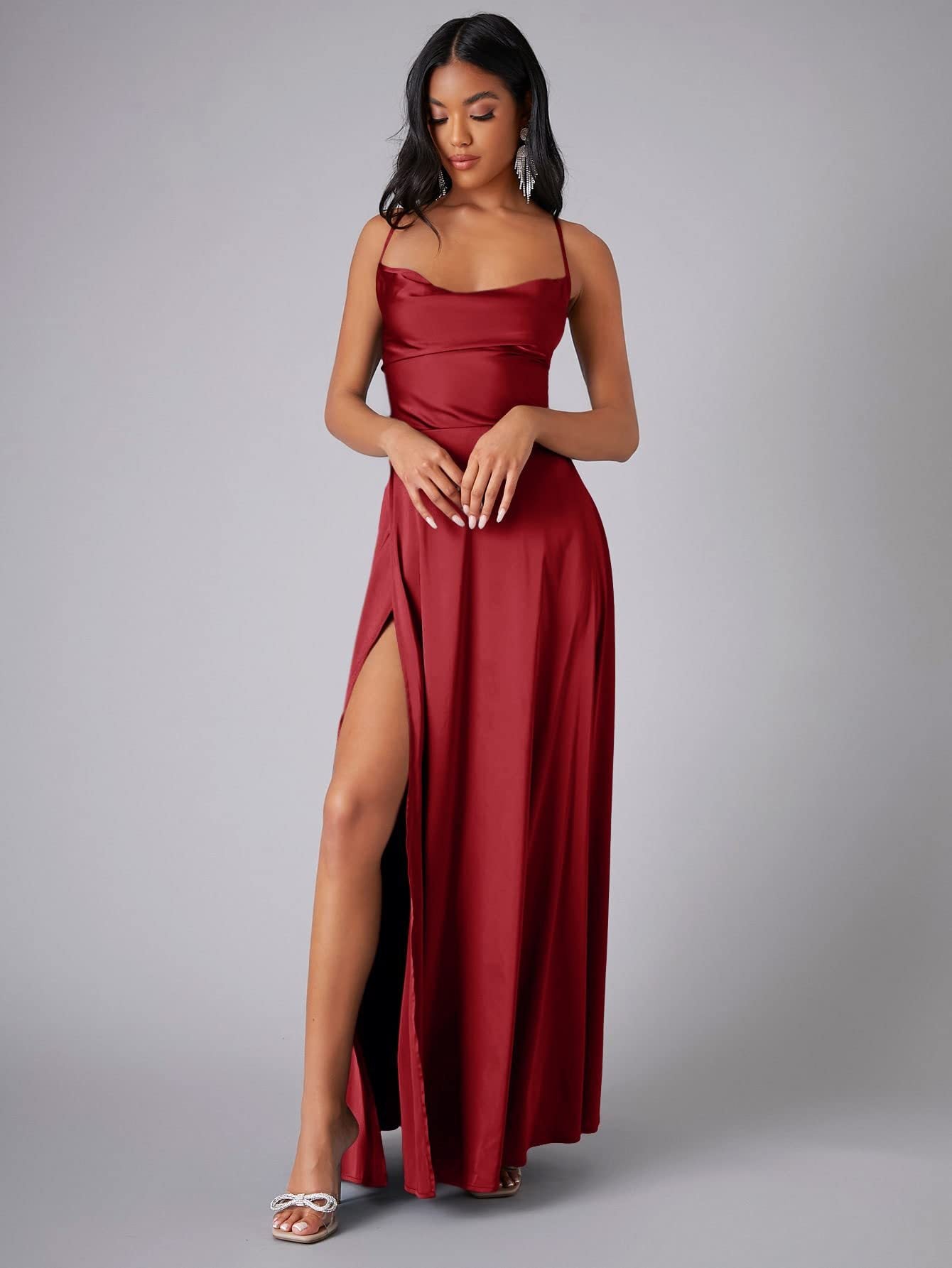 Summer Sexy Slimming Backless Strap Long Split Dress Women's Fashion High Waist Belted Gown V-neck What Else You Got?