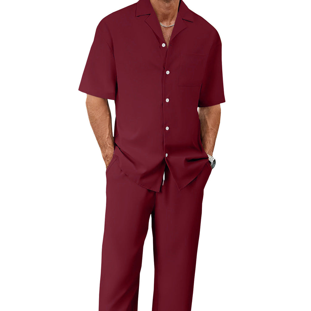 Men's Trousers Suit Fashion Lapel Button Short Sleeve Shirt And Pocket Straight Pants Clothing What Else You Got?