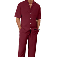 Men's Two-Piece Suit Set – Short Sleeve Shirt & Straight Pants – Complete Matching Outfit – 10 Colors
