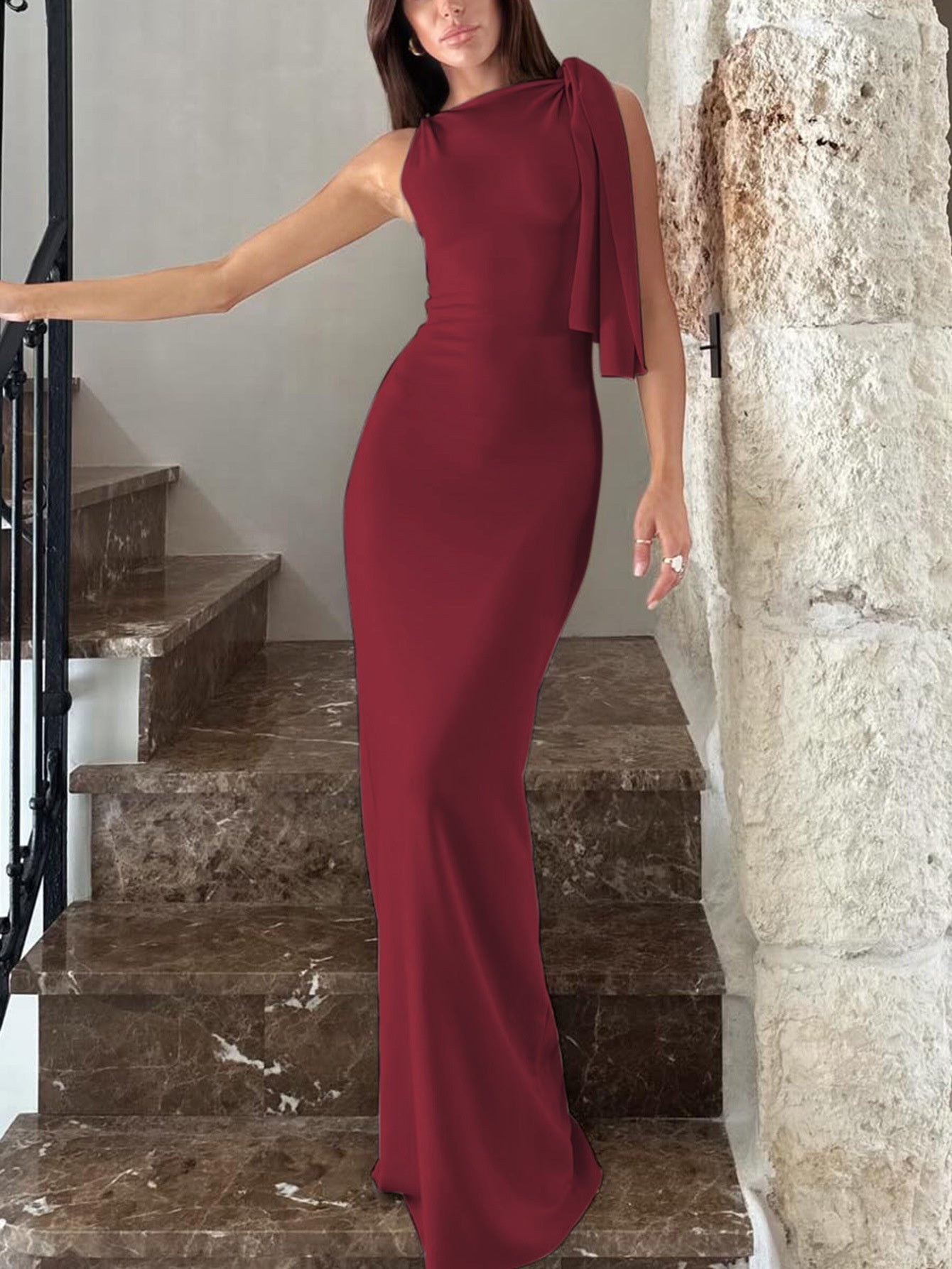 One‑Shoulder Ribbon Long Dress What Else You Got?
