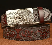 Men's Eagle Head Automatic Buckle Belt – Carved Leather