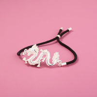 Glow-in-the-Dark Silver Dragon Leather Bracelet – Adjustable Zinc Alloy Jewelry