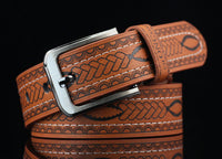 Men's Pattern Faux Leather Belt – Casual Pin Buckle Woven Waist Belt