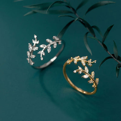 Elegant Leaf Branch Ring - Spring Summer Fashion Jewelry for Women - Copper Plated Platinum & Gold