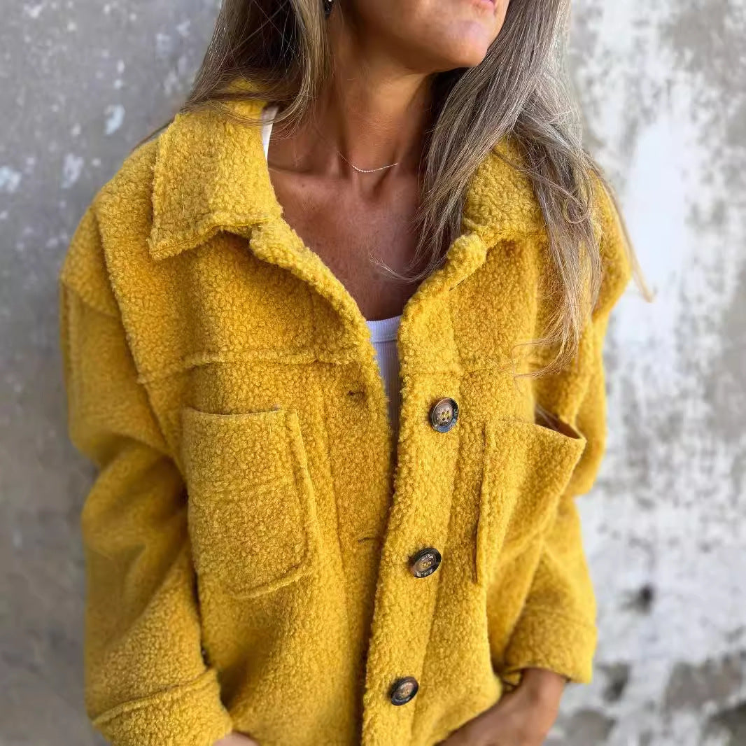 Women's Lamb Wool Coat Winter Lapel Single Breasted Jacket Outwear Warm Cropped Tops Clothing What Else You Got?