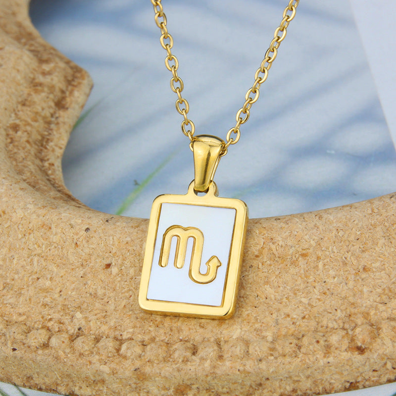 Stainless Steel Square Shell Zodiac Necklace What Else You Got?