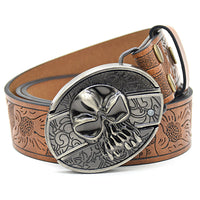 Christian Trendy Belt with Engraved Knife Buckle - Embossed PU Leather Belt for Men